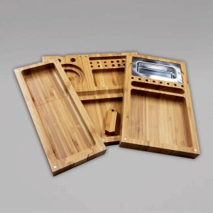 RAW Bamboo Triple Flip Rolling Tray, Premium Drehunterlage, 40 x 25 cm