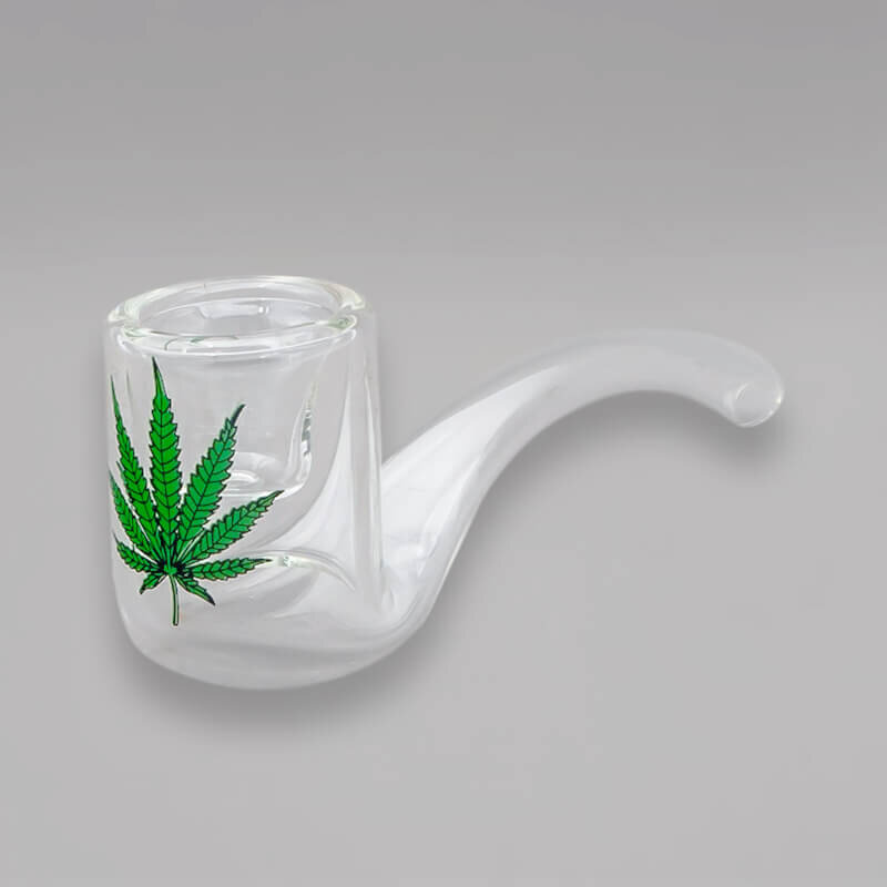 Metall Tabak Pfeife im Hanfblatt Cannabis Hanf Design mit 5 Sieben ca 8 cm