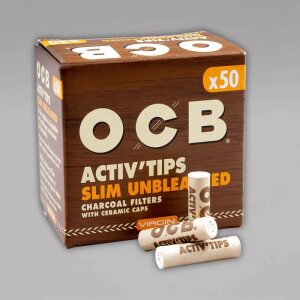 OCB Activ Tips Slim Unbleached, 7 mm, 50 Stück